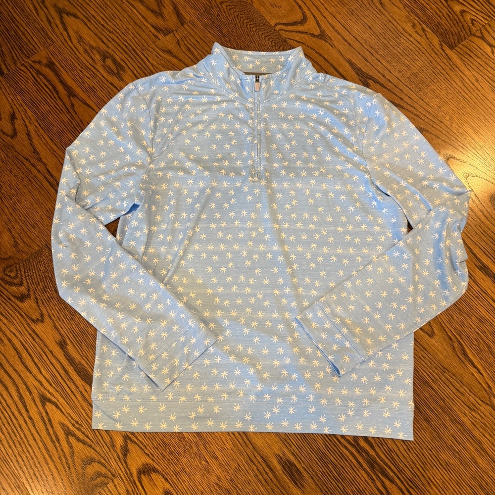 johnnie-O Light Blue Kids Shirt with White Star Pattern NWOT (boys 12)